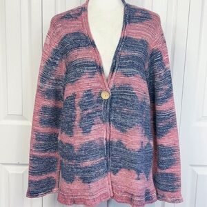 NorthStyle Pink & Blue Dyed Print Cotton Long Sleeve Cardigan Sweater XL